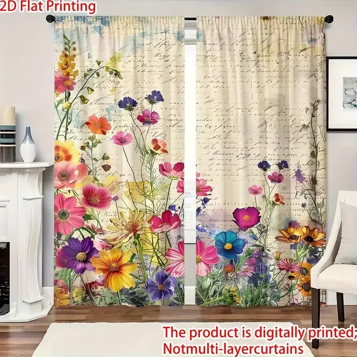 Rideaux transparents vintage à motifs floraux - Impression aquarelle nostalgique pour la décoration 