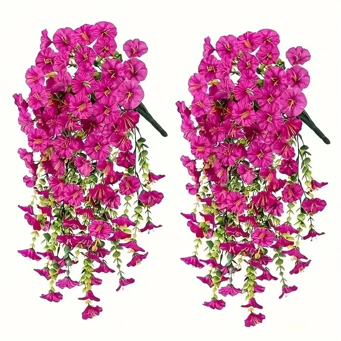 2 pièces fleurs artificielles suspendues fausses plantes extérieures soie matin gloire fausse fleur 