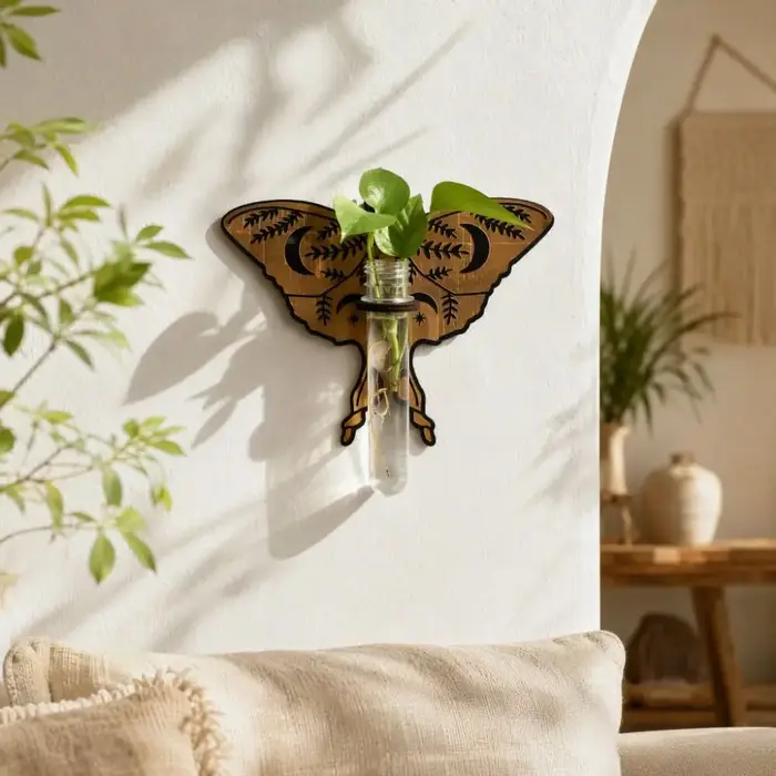 Support à fleurs en bois, étagère pour plantes hydroponiques, ornements pour la maison, vase, décoration murale, pot à fleurs rétro en forme de papillon, plantes d'intérieur