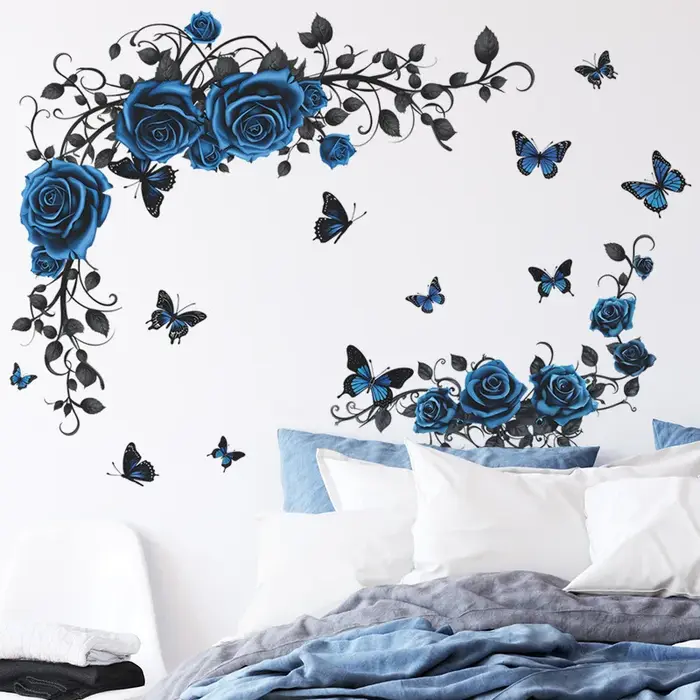 Autocollant mural papillon rose bleu