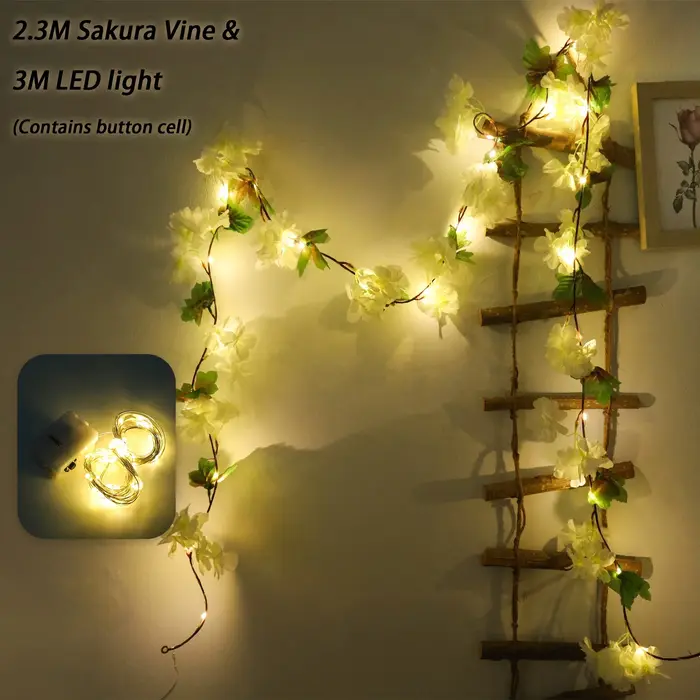 Fleur de cerisier lumière LED fleurs artificielles vignes pour fête de mariage décoration de la maison tenture murale jardin arc ornement de noël