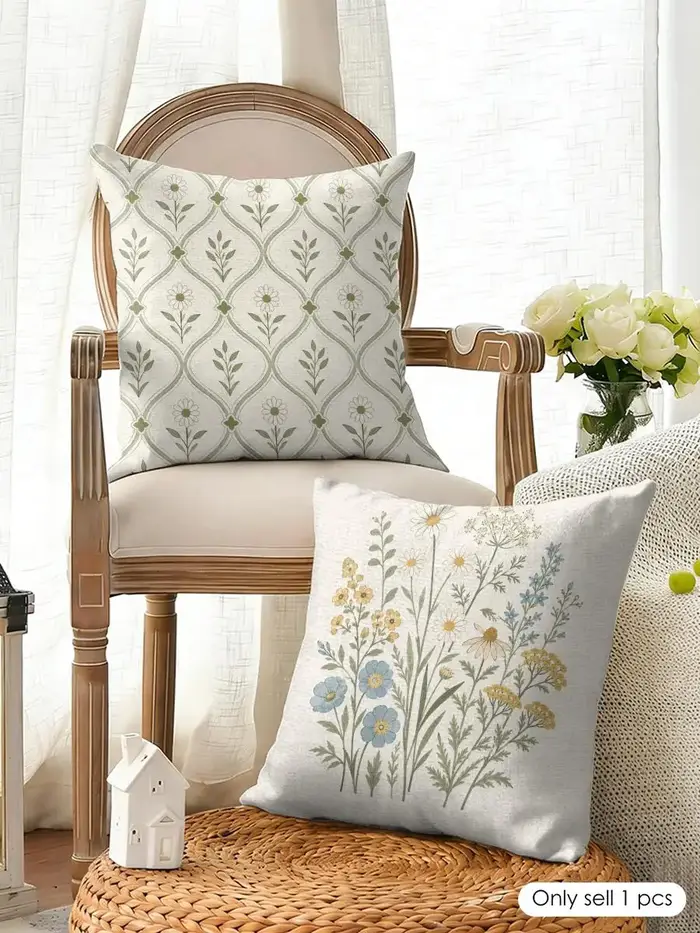 Housse de coussin géométrique aux motifs de fleurs sauvages colorées