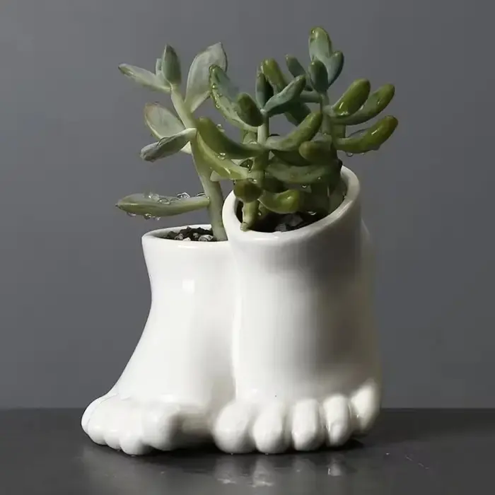 Pot de fleurs en céramique créatif en forme de pied