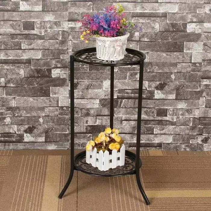 Étagère de support de plante en métal élégant à deux couches, porte-plante en pot, supports de pot d