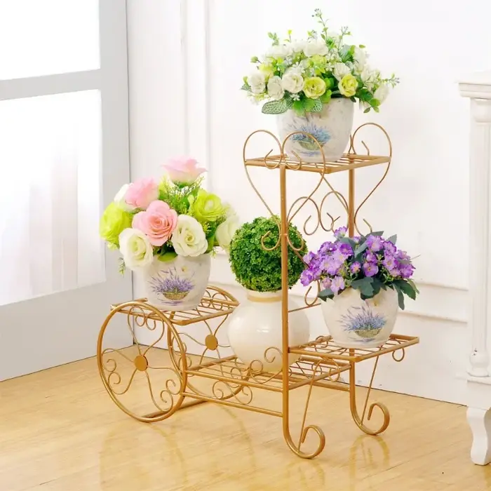 Support à fleurs en fer multi-niveaux pour salon
