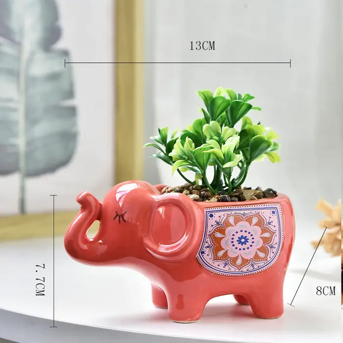 Pot de fleurs créatif en céramique en forme d'éléphant pour plantes succulentes avec trou de drainag