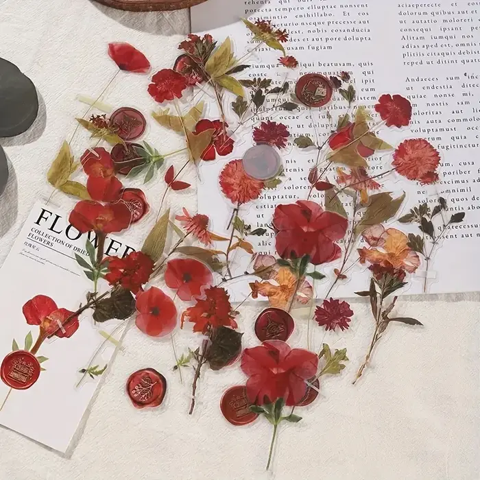40 feuilles de fleurs séchées Collection série laque plante fleur séchée autocollants pour animaux de compagnie créatif bricolage Collage décor stationnaire