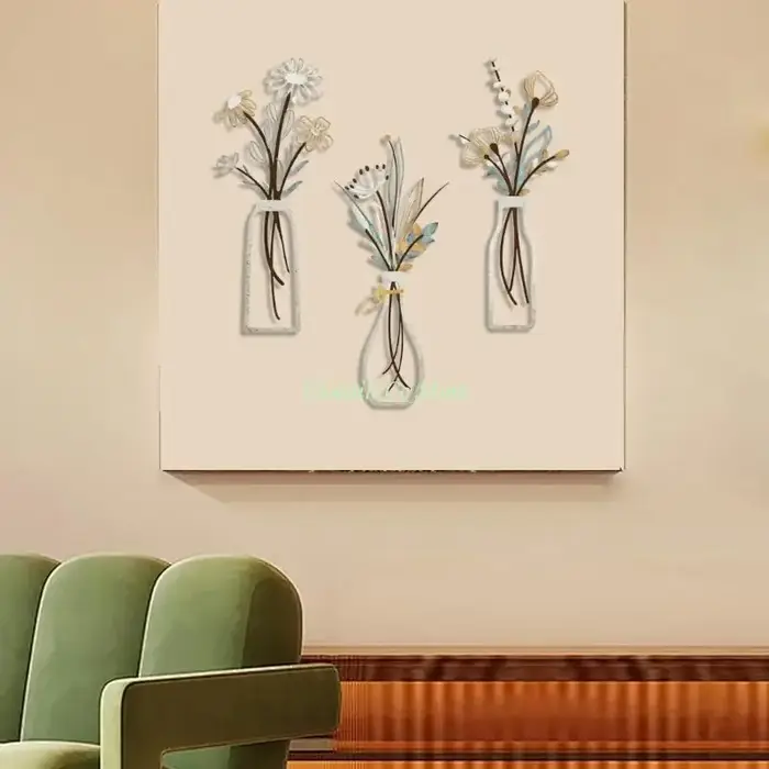 X90f 3 pièces Contemporain Flower Mur Sculpture Set Metal Vases