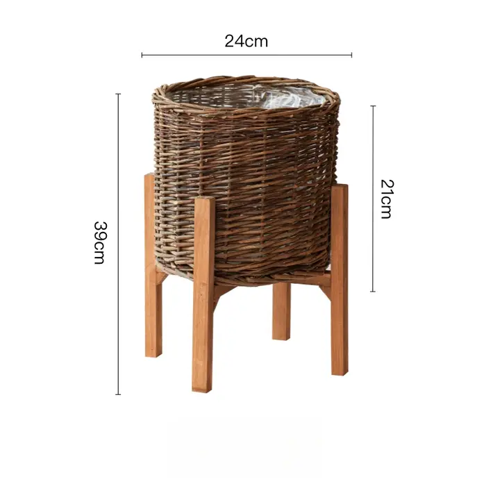 Grand panier de fleurs en bois et osier