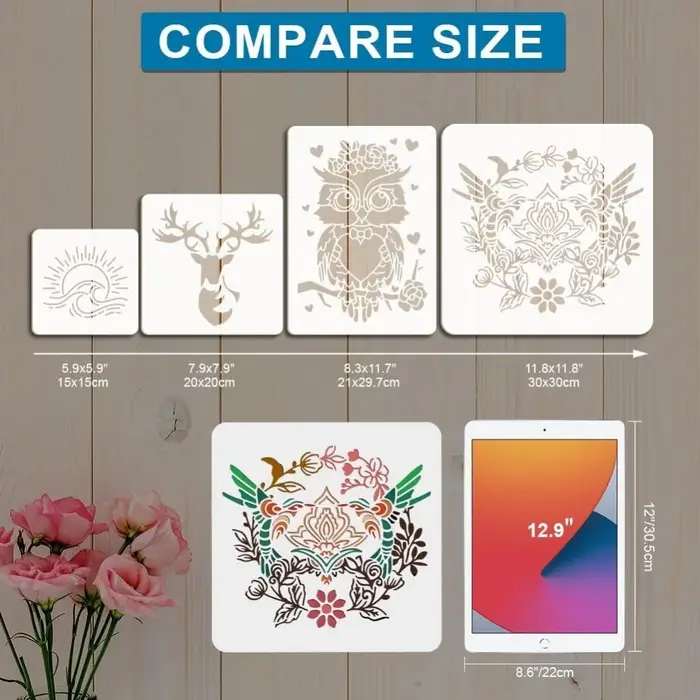 Pochoirs superposés de fleurs de lys - Pochoir réutilisable de bouquet de lys 11,7x8,3 pouces pour bois, toile, papier, tissu, sol