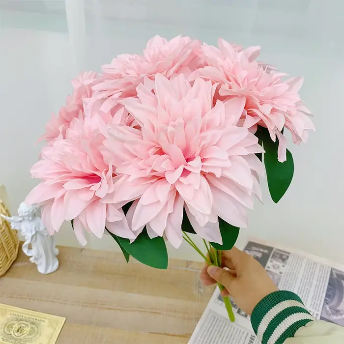 Bouquet de 10 têtes de dahlias artificiels en soie
