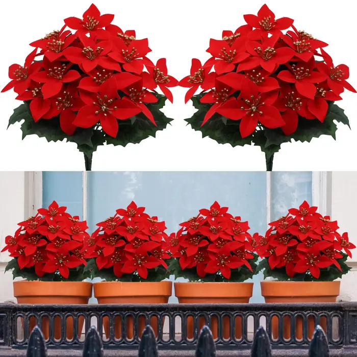 Bouquet de fleurs de Poinsettia artificielles à 5 têtes