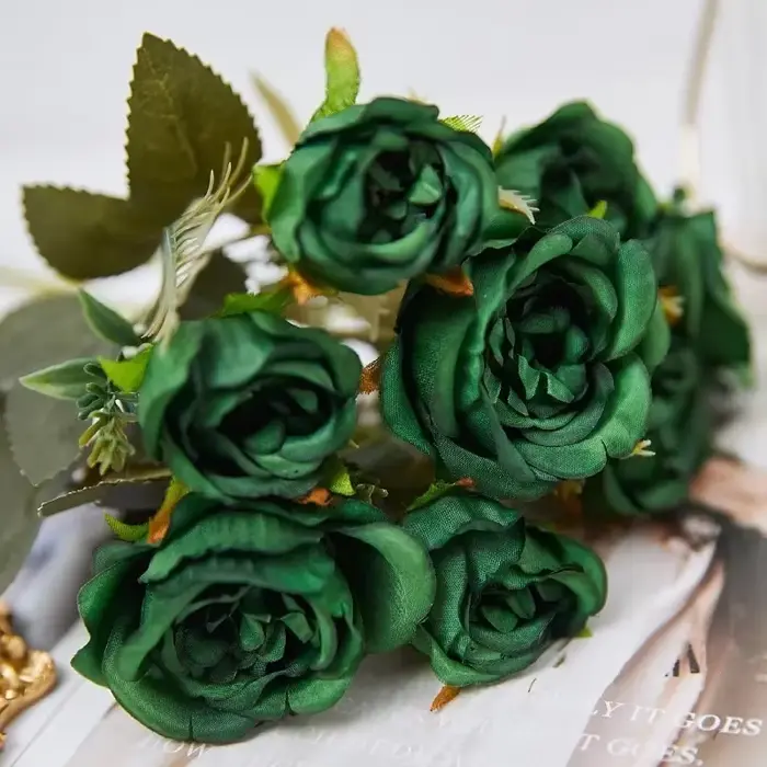 Vintage 8 têtes fleurs artificielles soies pivoine vert Rose pour décorations faux Fower mariage bureau salle fête bricolage Bouquet décor