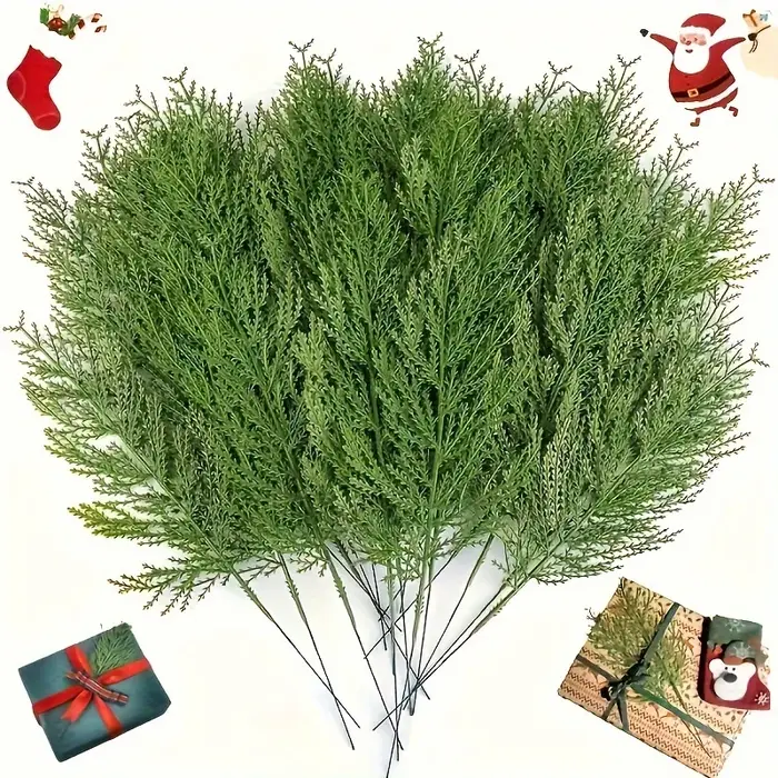 24 pièces de plantes artificielles Branches de pin, feuilles de pin éphémère, tige de noël pour bric