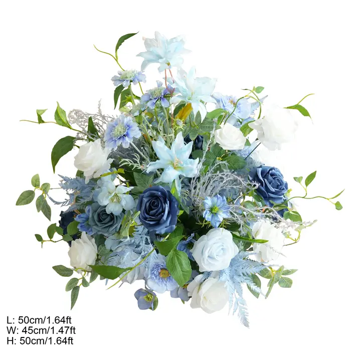 Rose artificielle Angela Flower A9076 bleue et blanche avec feuilles vertes, décoration de sol pour 