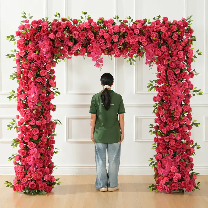 CHUXIN C9035 arc décor rouge Rose orchidée feuille de chêne Arrangement floral pour table de mariage rangées florales cérémonie sol Bouquet boules