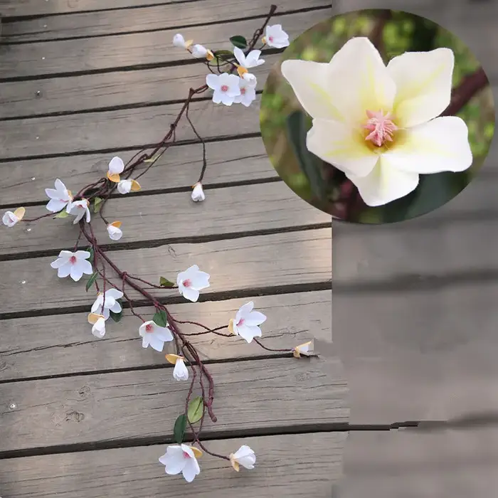 Vigne murale de fond décorative en rotin, fleur de magnolia artificielle, grande taille, 1.6m