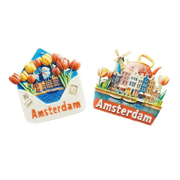 Aimant de réfrigérateur à fleurs d'Amsterdam – Souvenir de tulipe néerlandaise 3D