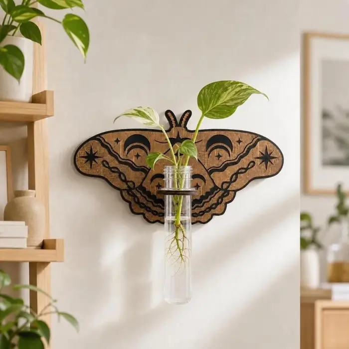 Support à fleurs en bois, étagère pour plantes hydroponiques, ornements pour la maison, vase, décoration murale, pot à fleurs rétro en forme de papillon, plantes d'intérieur