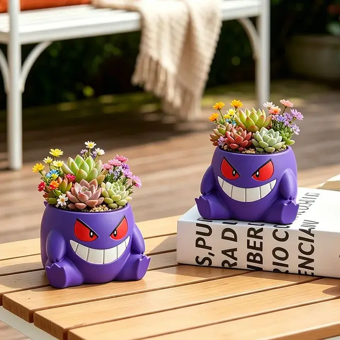 Pot de fleurs en résine en forme de Gengar de dessin animé