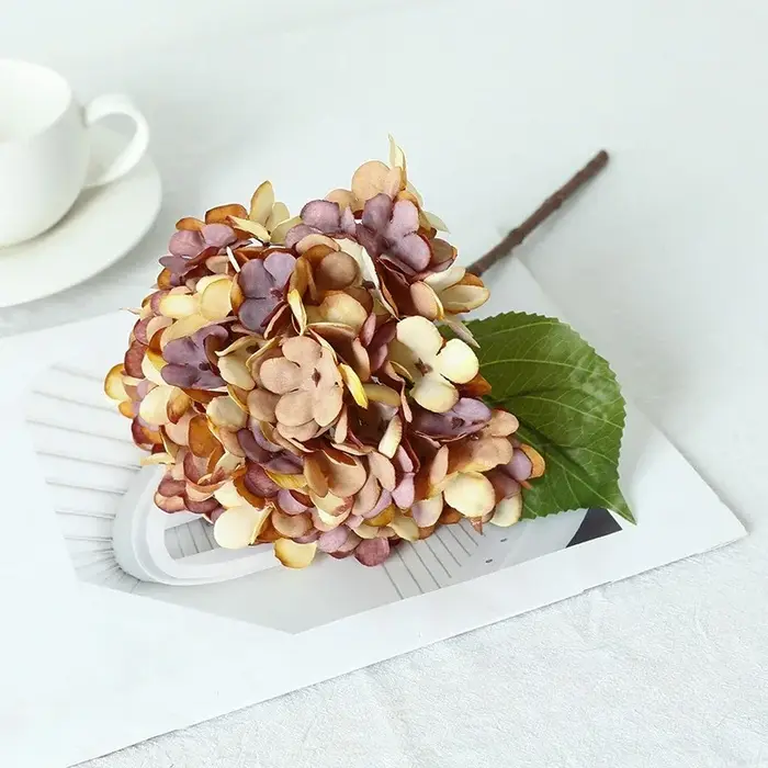 Fleurs artificielles soie peinture à l'huile hortensias européen rétro fausse fleur salon décoration Simulation bleu hortensia