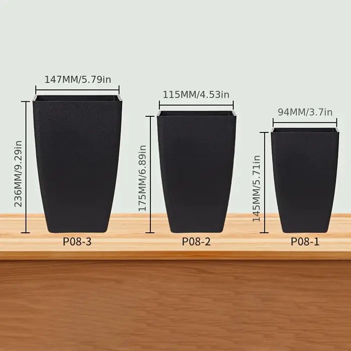 1PC M/L Pot de fleurs en plastique de style moderne et simple, pour intérieur/extérieur, noir, vertical et sur pied, pour décoration minimaliste de la maison