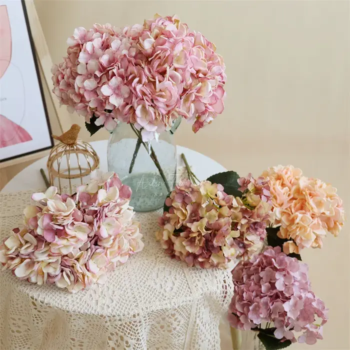 Fleurs artificielles d'hortensia 17 pouces, 5 têtes, décoration fraîche pour la maison, décoration de mariage, Arrangement de Table, fausse affichage Floral, photographie