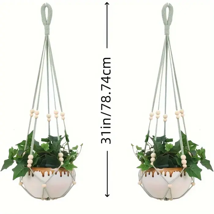 1/2pcs Porte-plantes chic avec perles en bois - Panier suspendu en tissu durable pour intérieur/extérieur pour petites plantes - Macramé décoratif