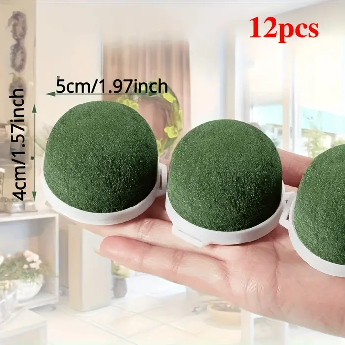 12 boules de mousse florale verte avec base