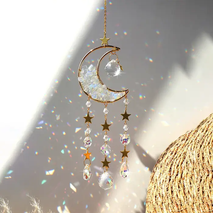Améthyste Suncatcher lune cristal pierre précieuse Windchime Sun Catcher décor à la maison arc-en-ciel