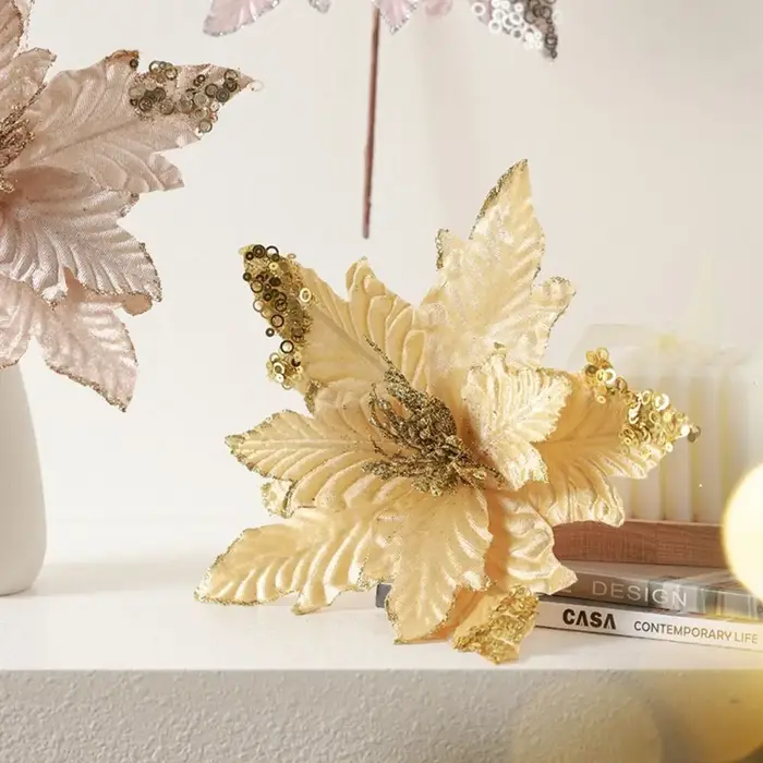 25 cm noël Poinsettia paillettes fleur