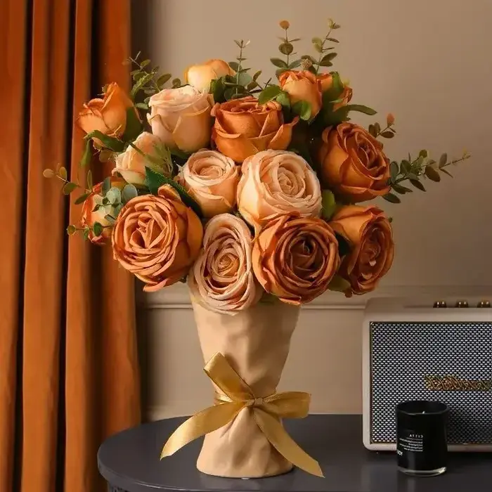 Bouquet de Roses Artificielles au Caramel