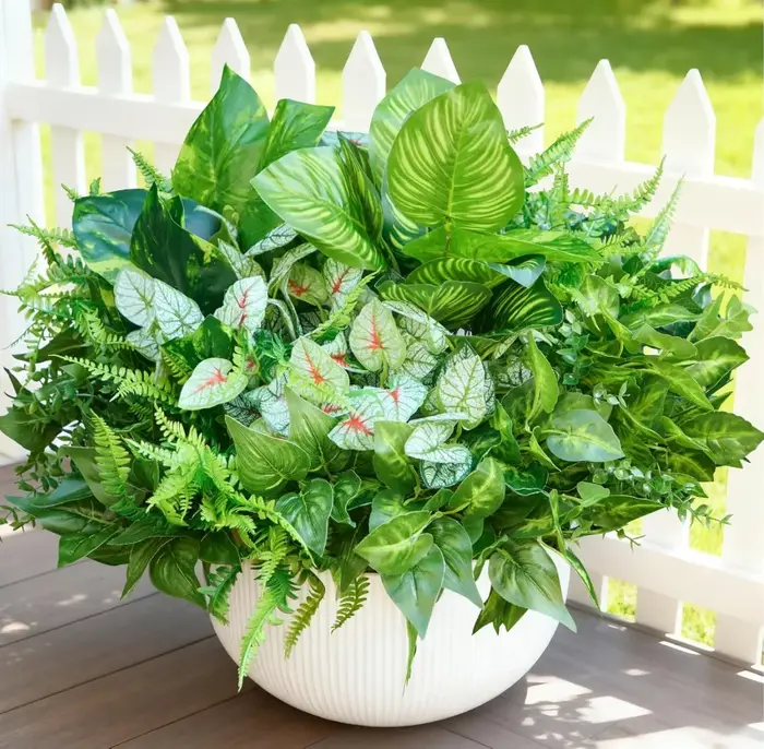 Plantes artificielles en plastique FU JIN pour la décoration de la maison et du jardin, fougère, herbe, décoration murale pour mariage, extérieur, feuilles vertes, fleurs artificielles
