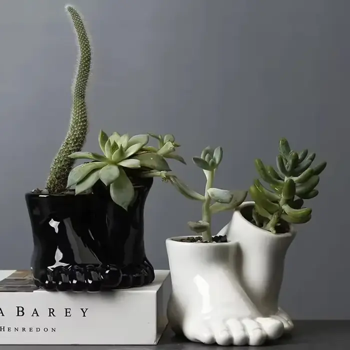 Pot de fleurs en céramique créatif en forme de pied