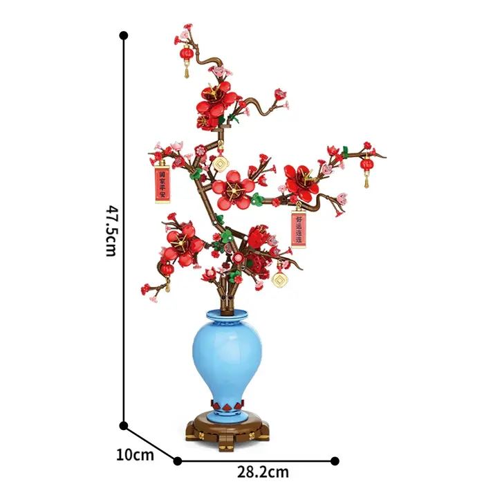Ville créativité Bouquet de fleurs fleur de prunier bonsaï plante en pot blocs de construction modèl