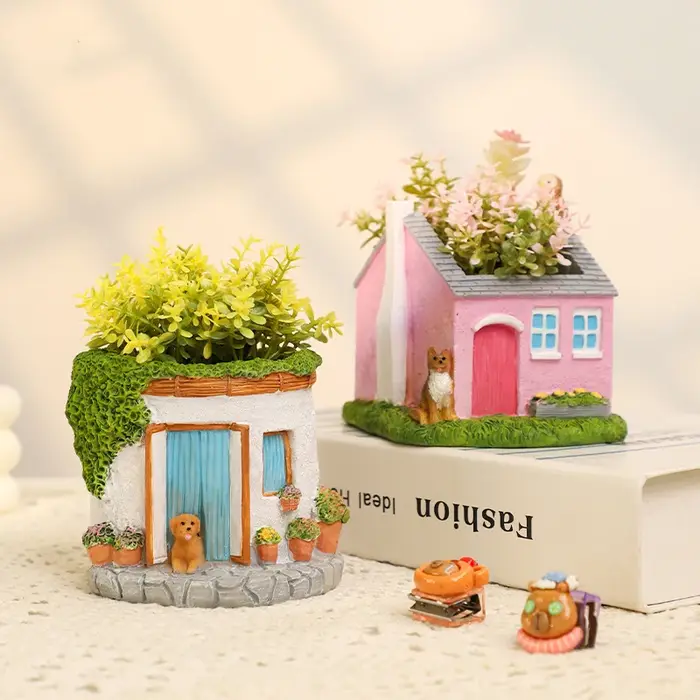 Jardinière succulente en résine – Conception de chalet et de chiot