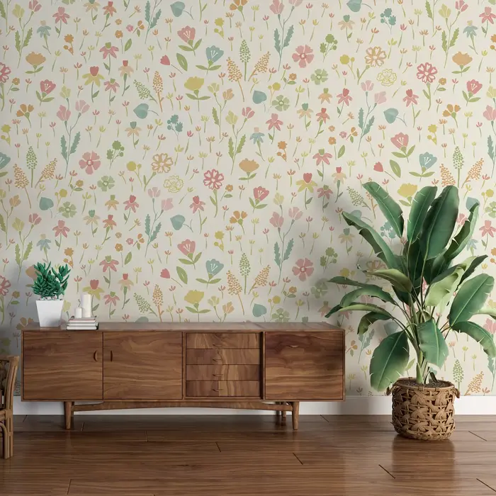 Papier peint floral minimaliste rose pour mur, papier peint peler et coller avec des fleurs Non tissé/auto-adhésif, décoration de pièce