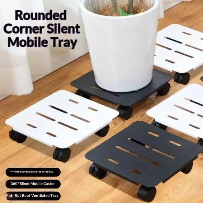 Support de plantes mobile en métal pour plantes d'intérieur et d'extérieur, plateau pour pot de plantes, 360° ° Chariot mobile à roulettes pour plantes lourdes
