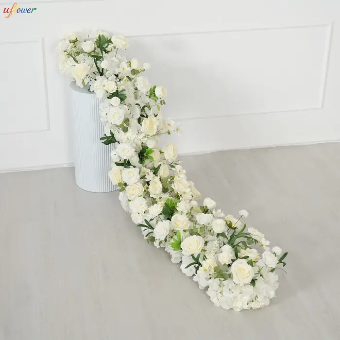 Guirlande de fleurs artificielles Uflower bleu clair, roses et hortensias, pour centre de table de m