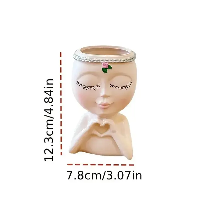 Pot de fleurs en résine en forme de tête de femme pour plantes succulentes, idéal pour les plantes vertes Chlorophytum, décoration de bureau, balcon et table.