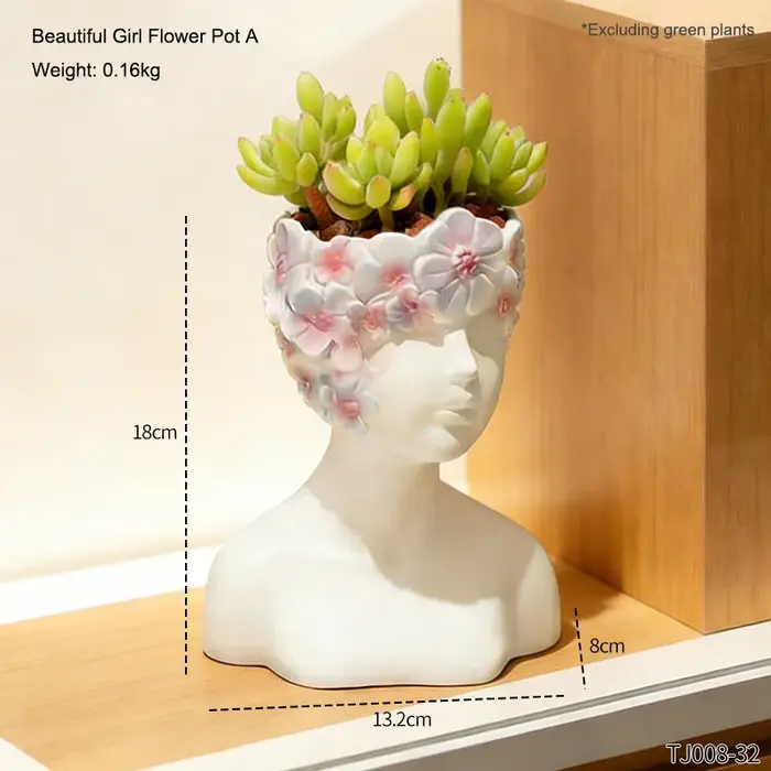 Pot de fleurs en résine en forme de jeune fille
