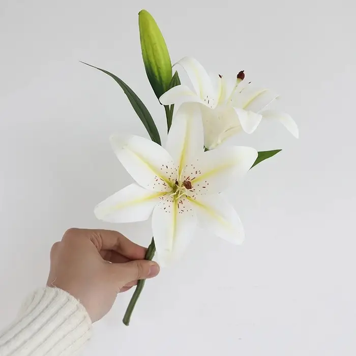 Vert aloès 4 pièces mariage rose lys Simulation fleur balcon décoration artificielle impression 3D 2 fleurs 1 bourgeon lys branche