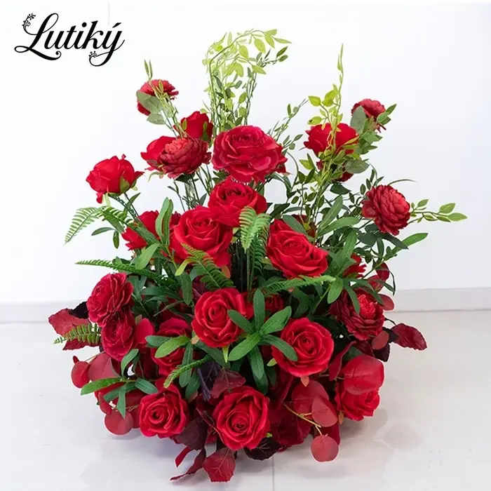 Composition florale artificielle Rose Rouge et Verdure pour Arche de Fête
