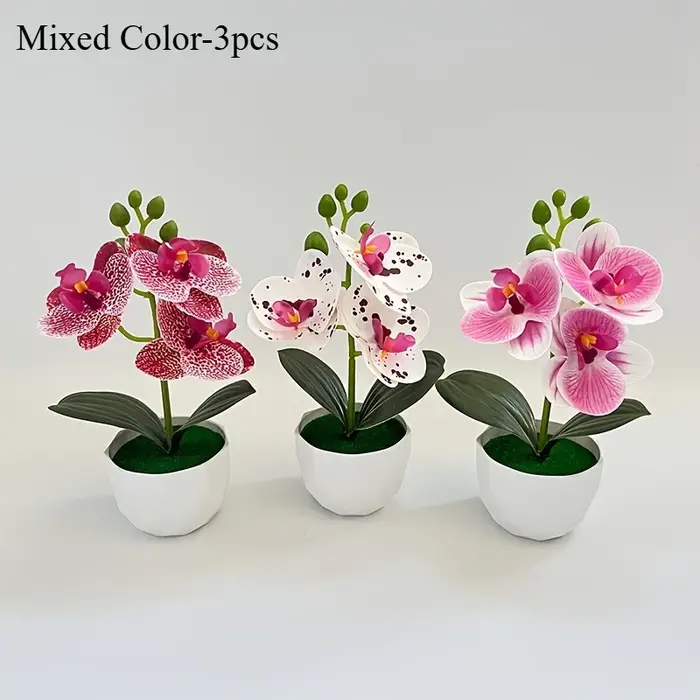 3 orchidées Phalaenopsis artificielles avec pot, mini plantes en soie pour la décoration du salon, d