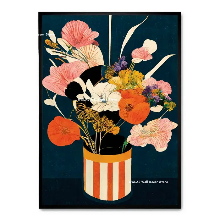 Toile imprimée de fleurs sauvages de printemps japonaises, marché des fleurs de Tokyo, Vase de fleur