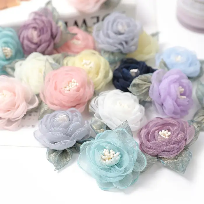 Fleur artificielle en tissu mousseline de soie