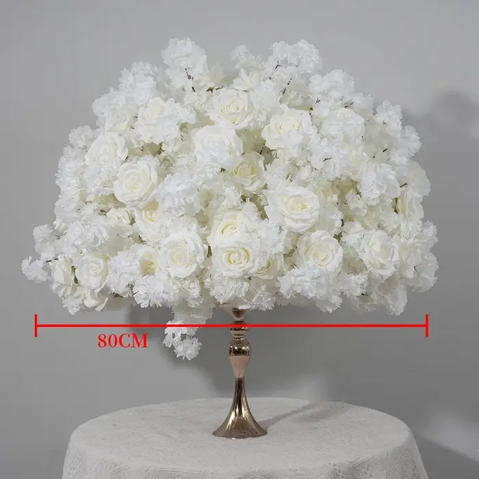 Boule de fleurs artificielles blanches de 80 cm en cerisier et roses pour décoration de table de mariage, porte-bougie, dîner de la Saint-Valentin