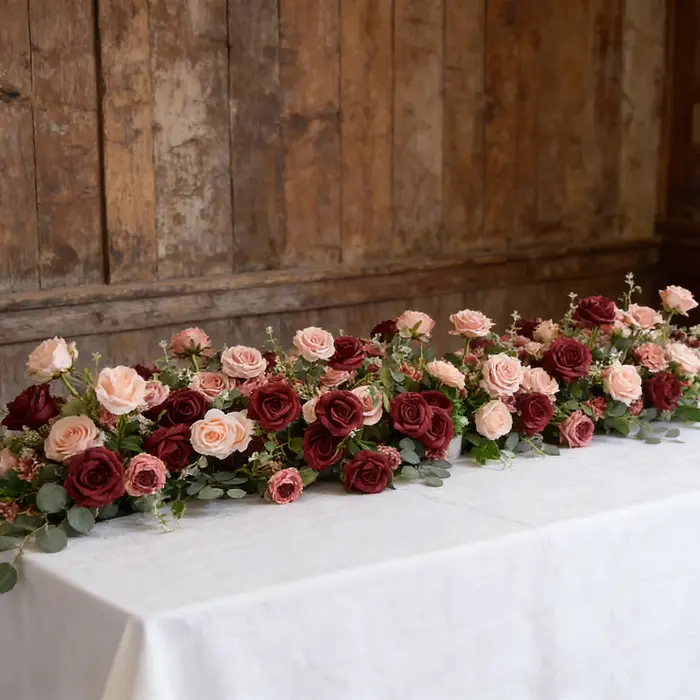 Uflower rouge Rose vert feuille fleurs artificielles rangée Arrangement Table de mariage Center fleur boule événement fête toile de fond décor accessoires