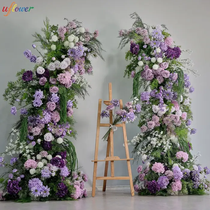 Uflower violet Rose hortensia plantes vertes toile de fond de mariage corne arc décor Arrangement événement accessoire fleur support fenêtre affichage 