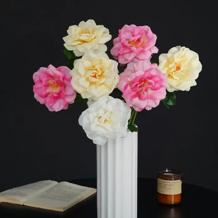 Lot de 5 roses artificielles haut de gamme effet hydratant